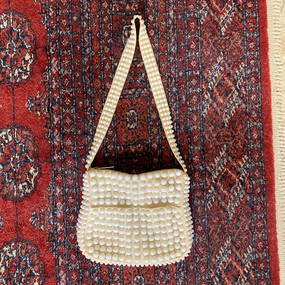 Vintage 1960s Cream Bubble Beaded Shoulder Bag